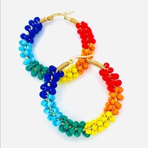 Rainbow Baroque Beaded Hoop Earrings